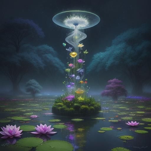 Ethereal Fantasy Landscape with Hourglass, Digital Painting