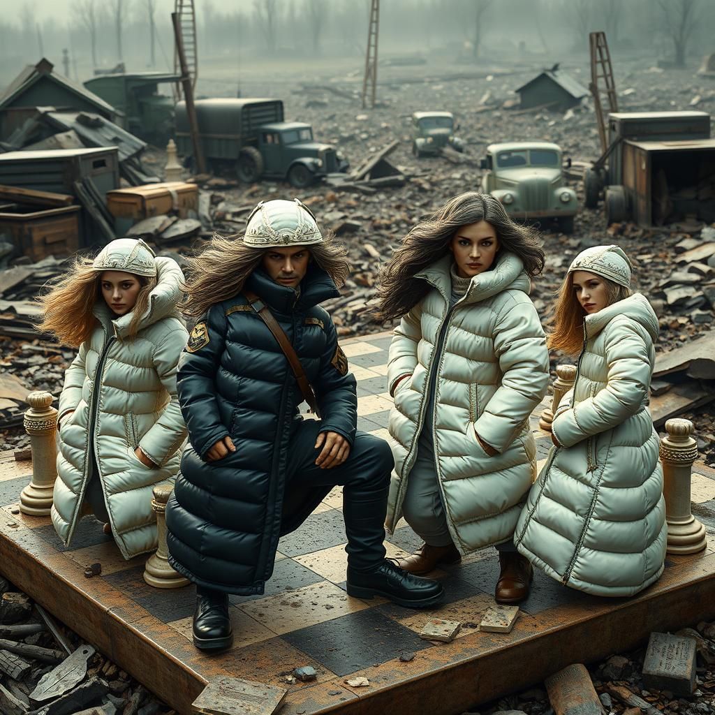 WWII Battlefield Chess Game in Art Nouveau Style