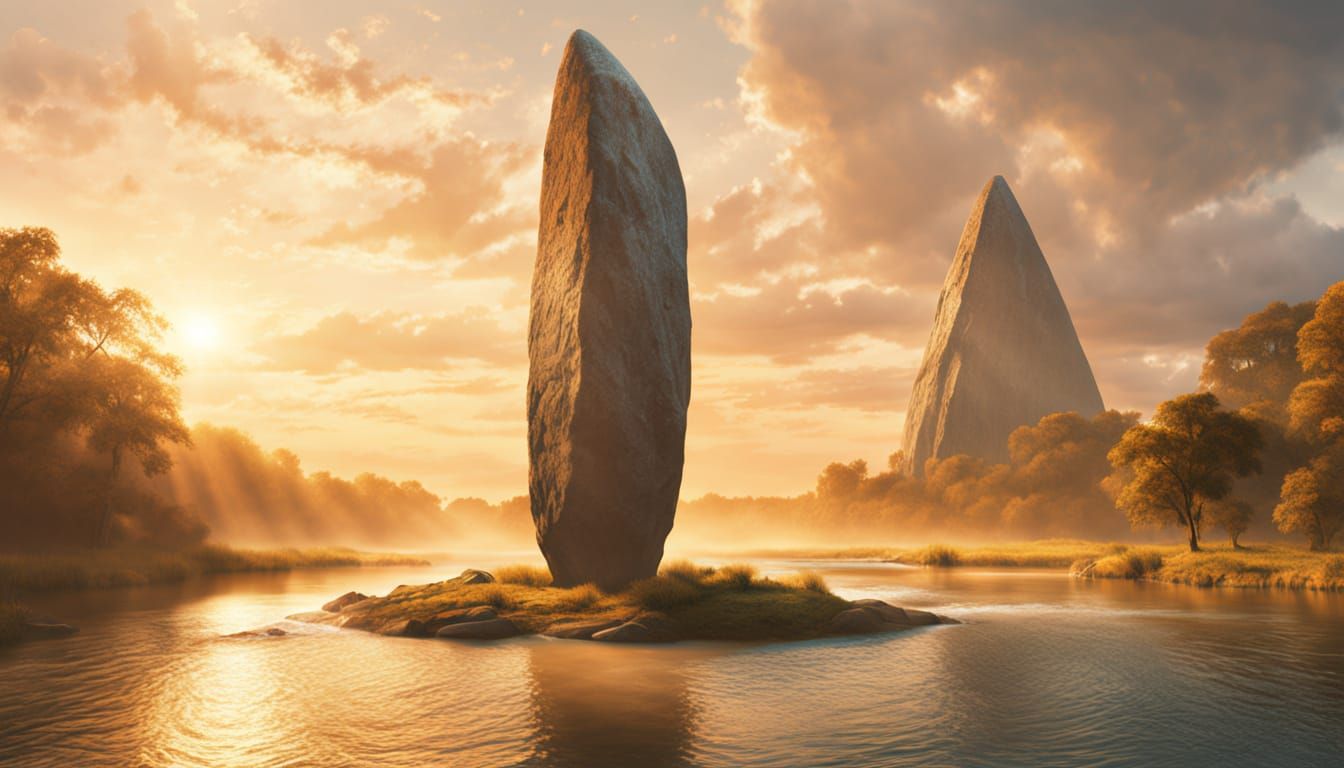 Majestic Menhir in River: Fantasy Art
