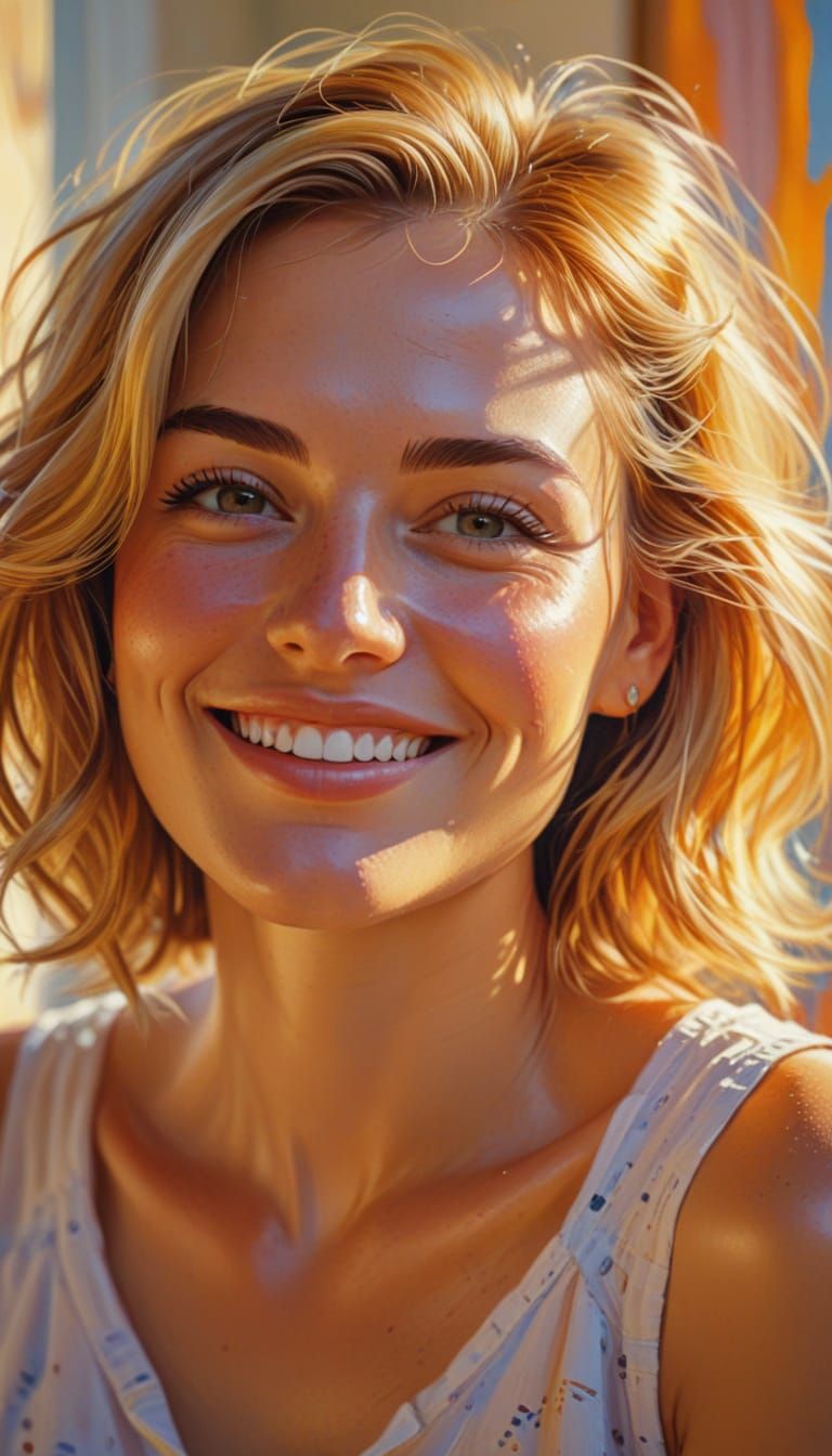 Smiling Woman Portrait in Fauvist Oil Painting Style