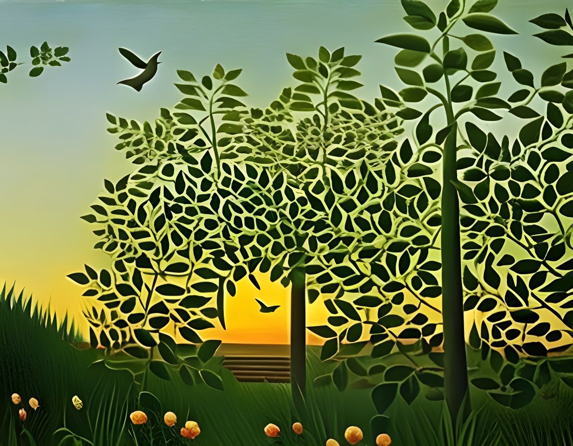 Birds in the Ivy at Sunset, Naive Art