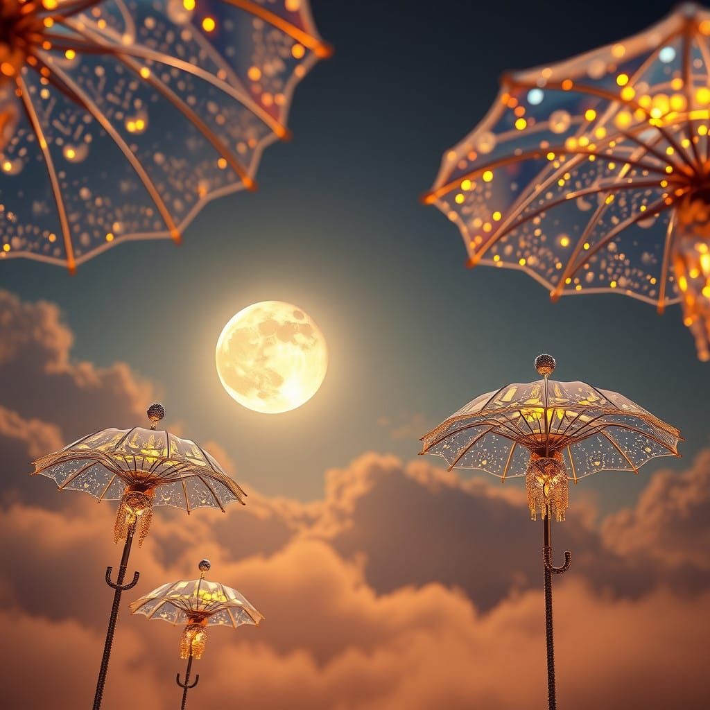 Ethereal Crystal Umbrellas Under Full Moons