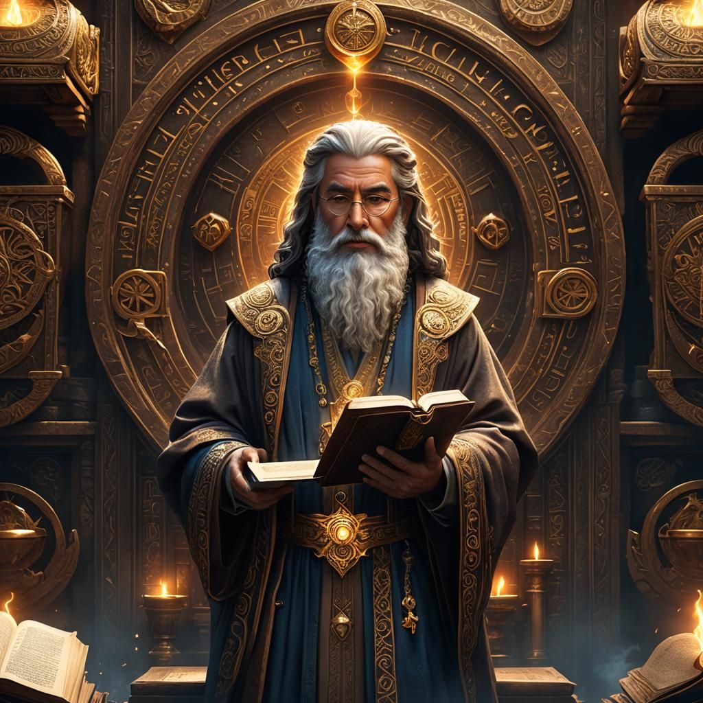 Wise Figure Holding Glowing Book of Wisdom