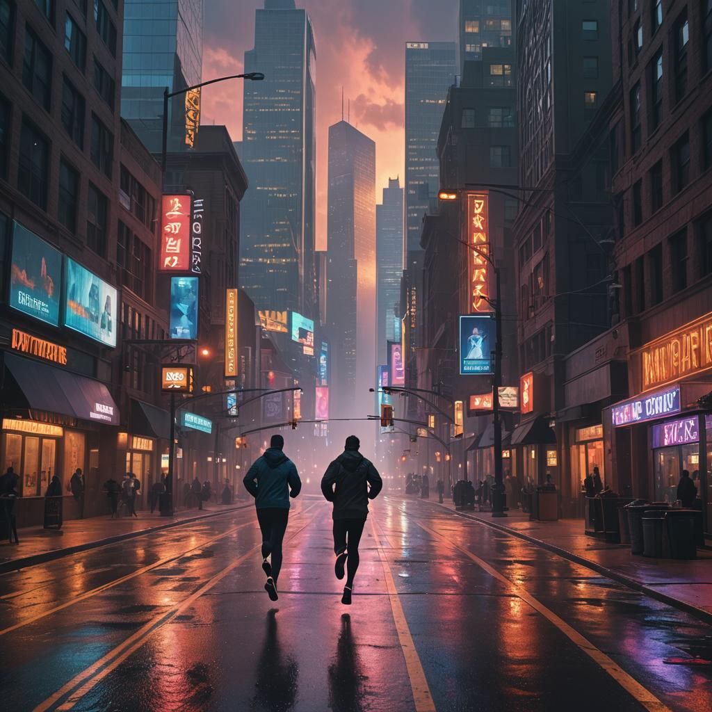 Runner in Minneapolis Downtown: Cinematic Digital Painting