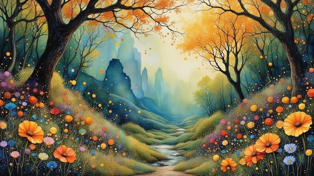 Ethereal Misty Nature Scene in Hyperdetailed Fantasy Style