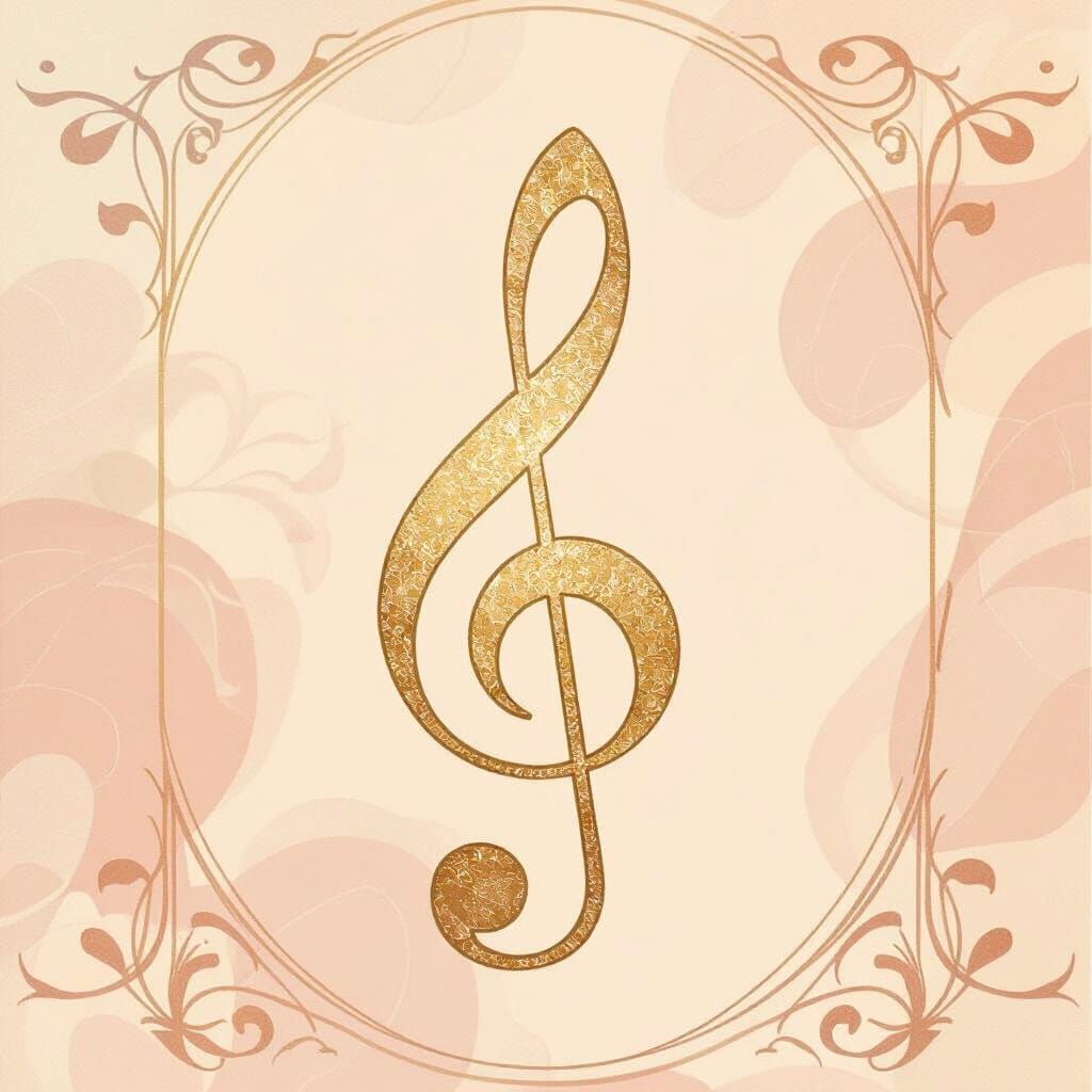 Gold Treble Clef on Pastel Background, Art Nouveau Style