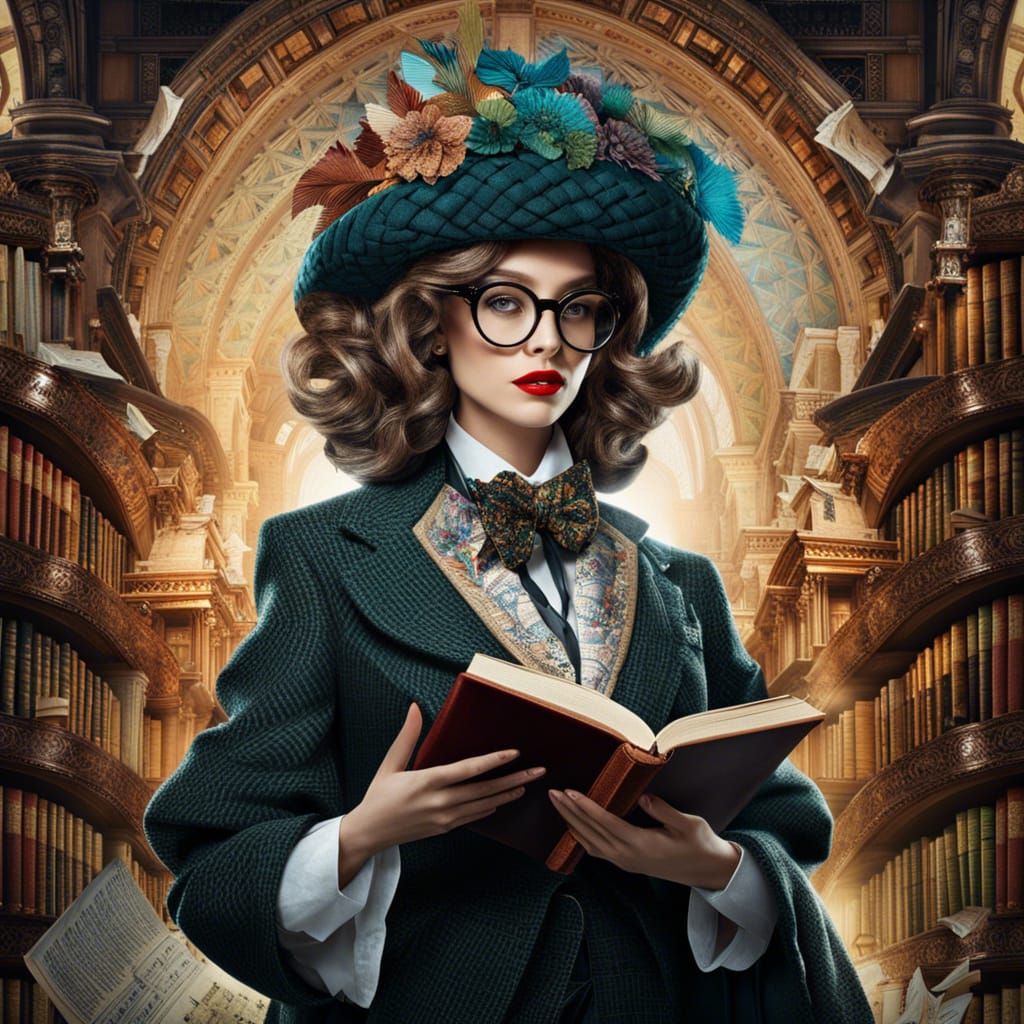 Sophisticated Librarian in Surreal Academic Style