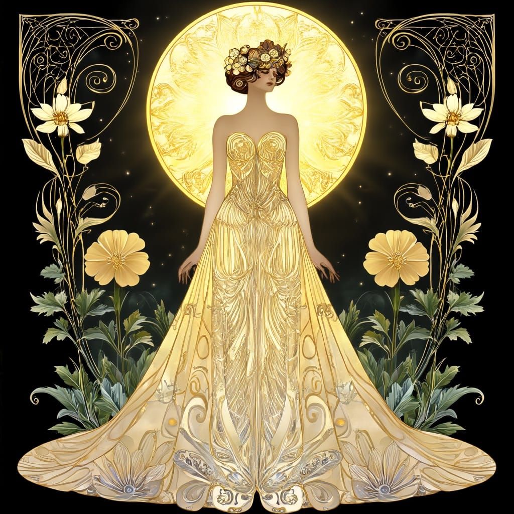 Ethereal Art Nouveau Goddess in Haute Couture Splendor