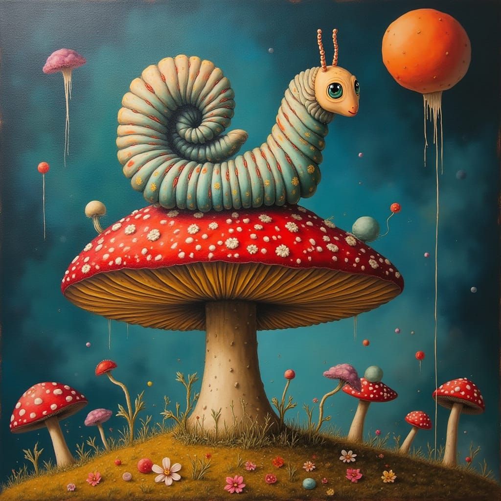 Alice in Wonderland Caterpillar in Surreal Dreamscape