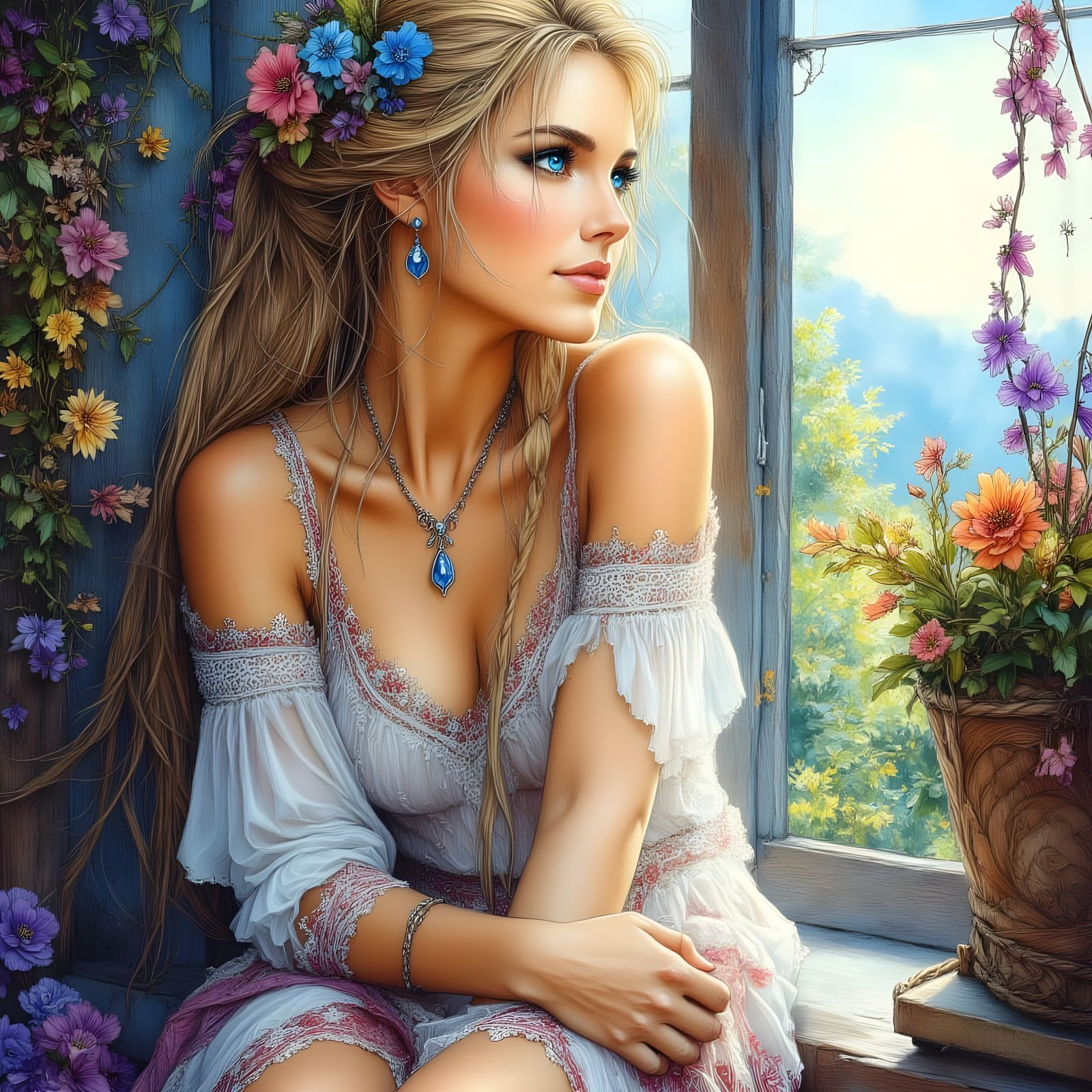 Norse Goddess of Love in Romantic Fantasy Style