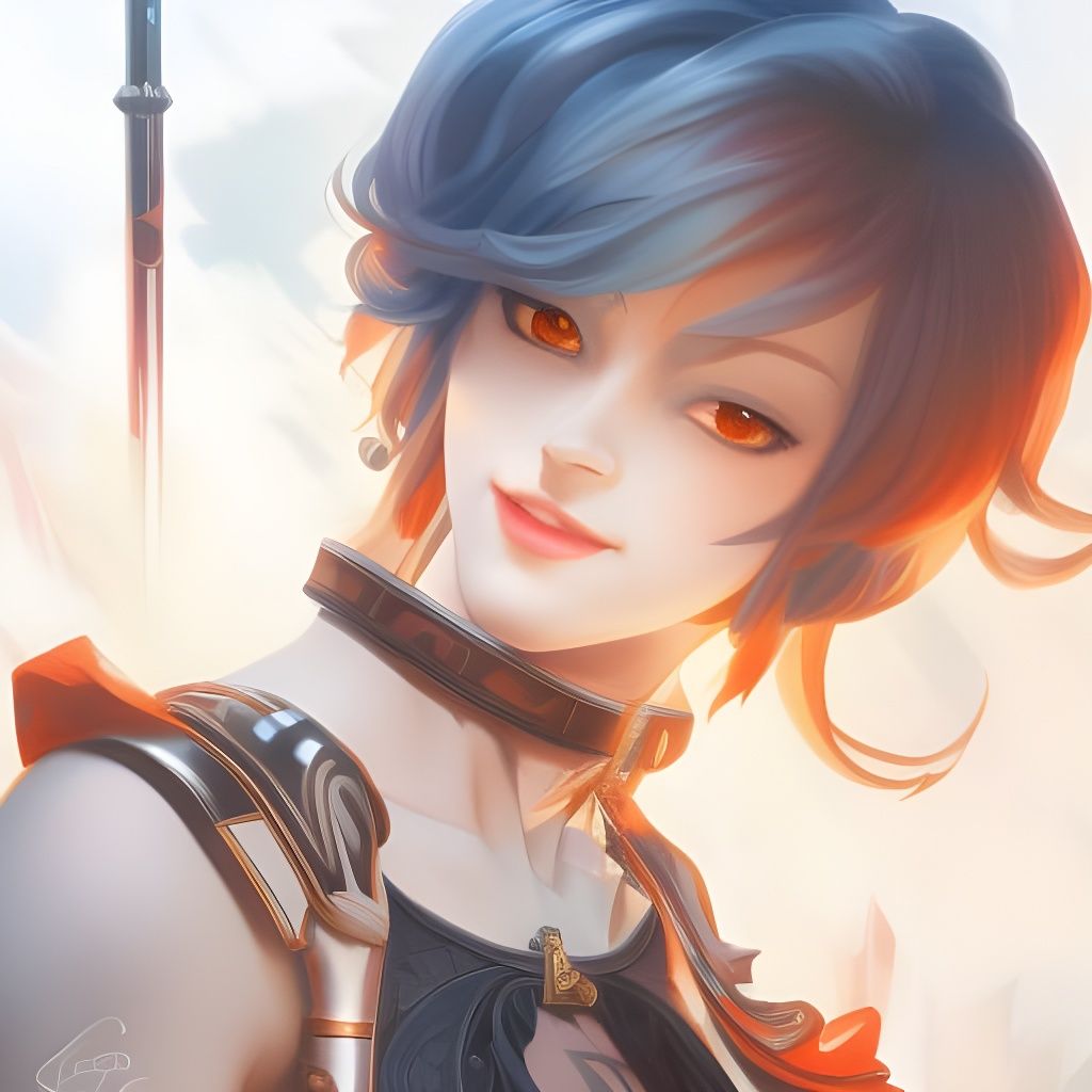 Anime Boy with Fiery Eyes, Digital Art Portrait