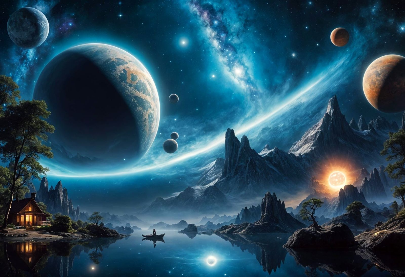 Surrealistic Cosmic Landscape: A Celestial Back Porch