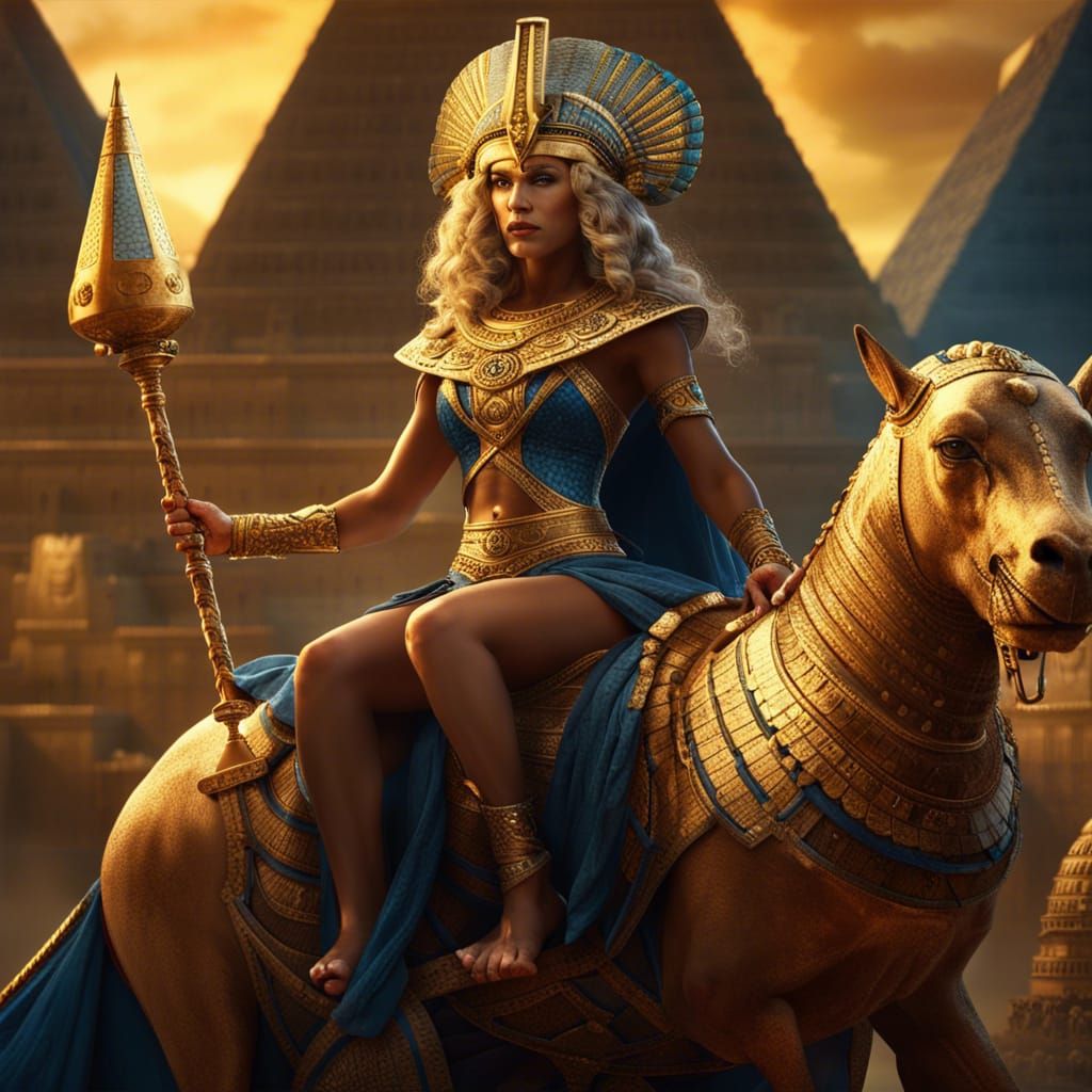 Pharaoh Queen Rides Chariot with Golden Crown