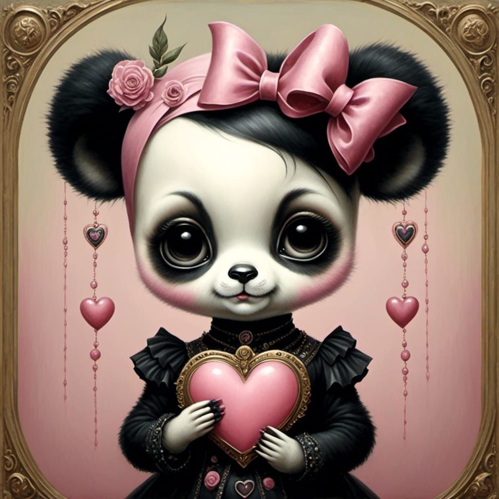 Panda Girl with Heart, Whimsical Art Style