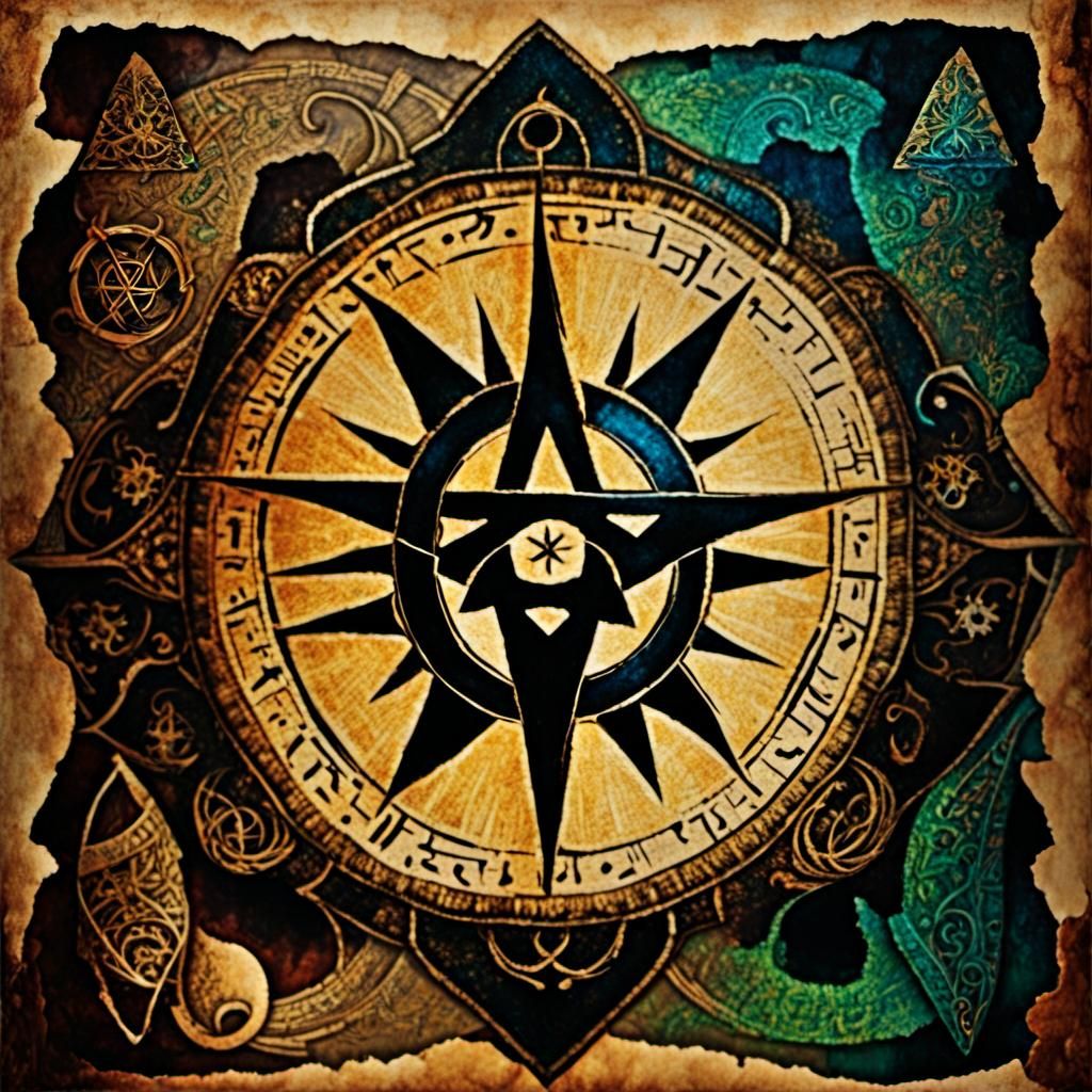 Watercolor Lighthouse with Occult Symbols, Minoan Art