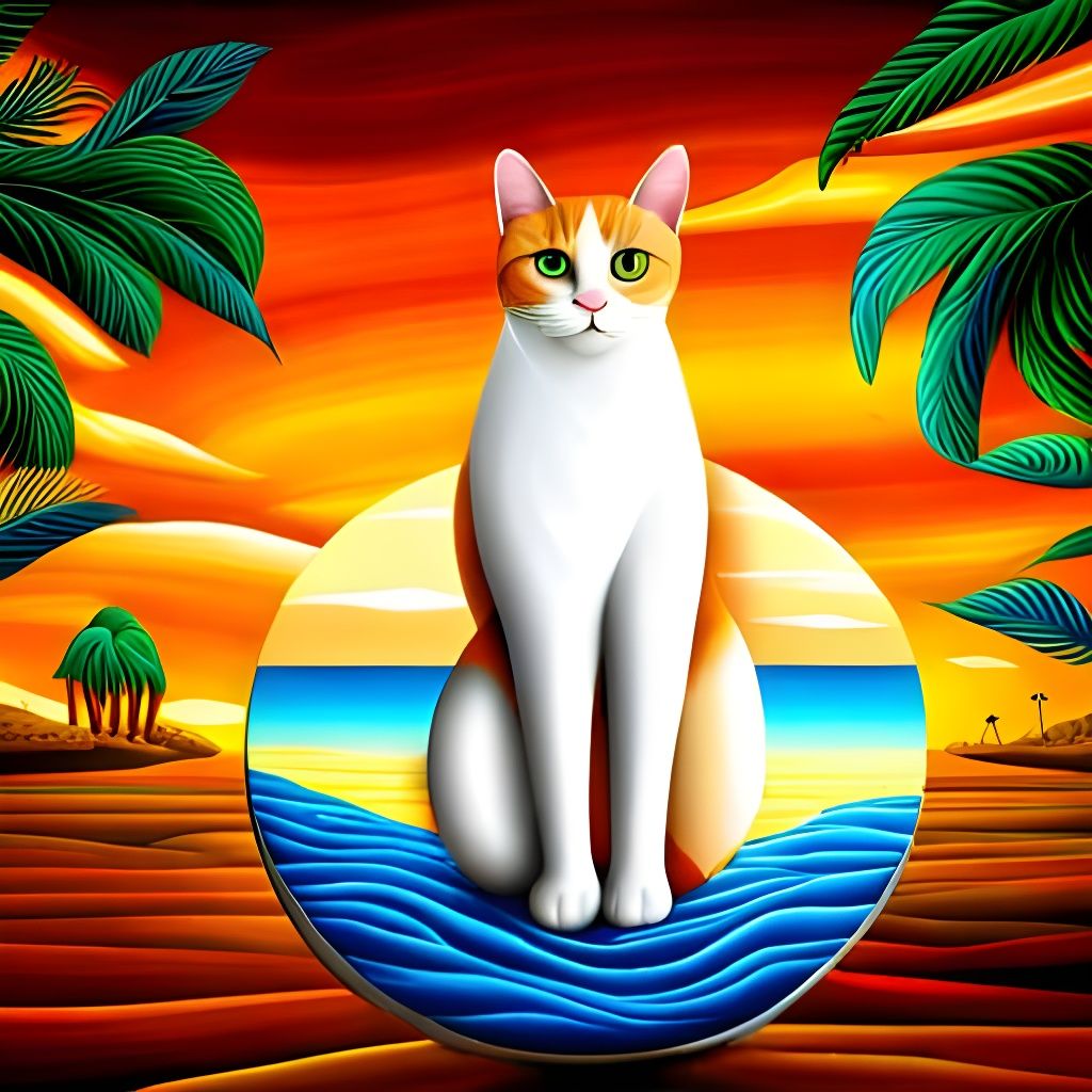 Patchwork Cat Surfing: Adorable Naive Art