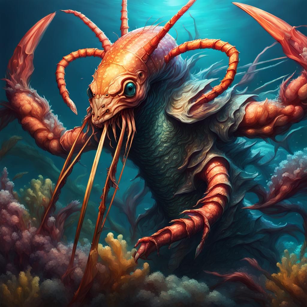 Hyperrealistic Undersea Shrimp Monster Battle