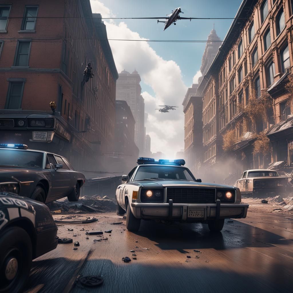 Epic Police Chase: Detailed Matte Painting