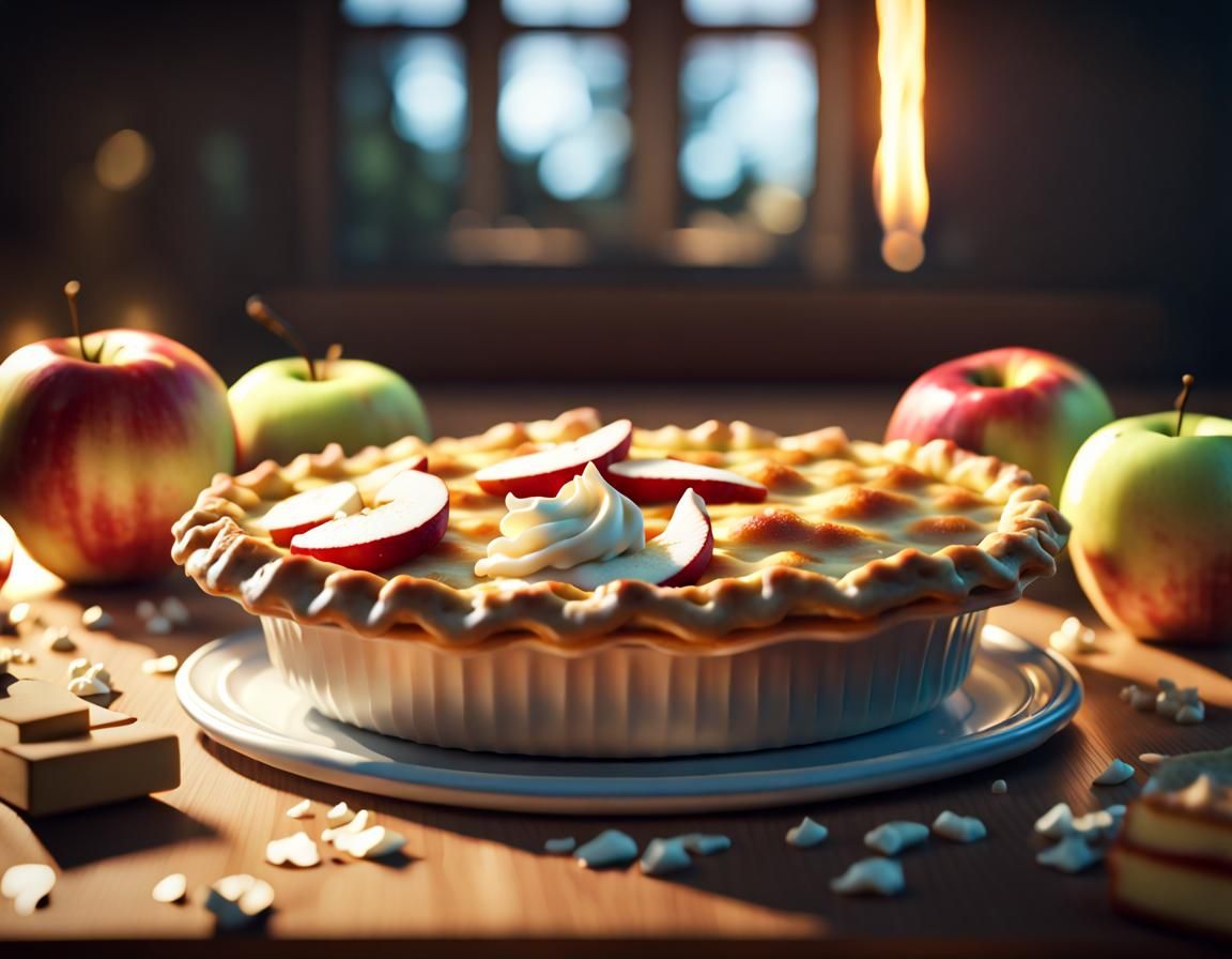 Delicious Apple Pie with Whipped Cream in 3D