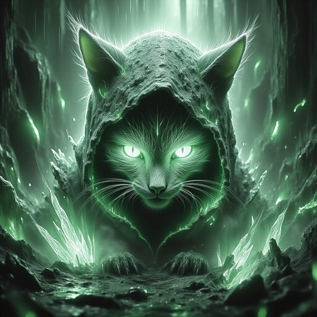 Mysterious Ninja Cheshire Cat in Dark Rainforest