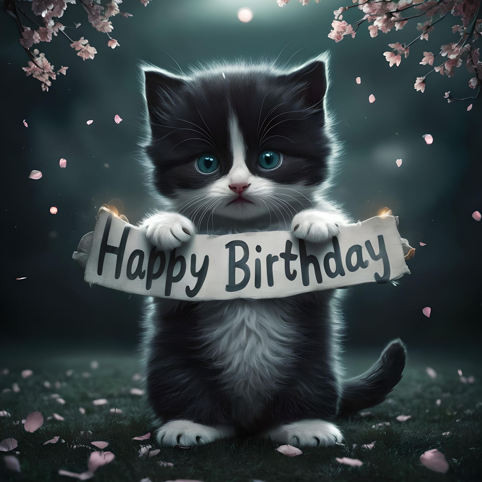 Adorable Kitten's Birthday Wish: Hyper-Realistic Digital Art