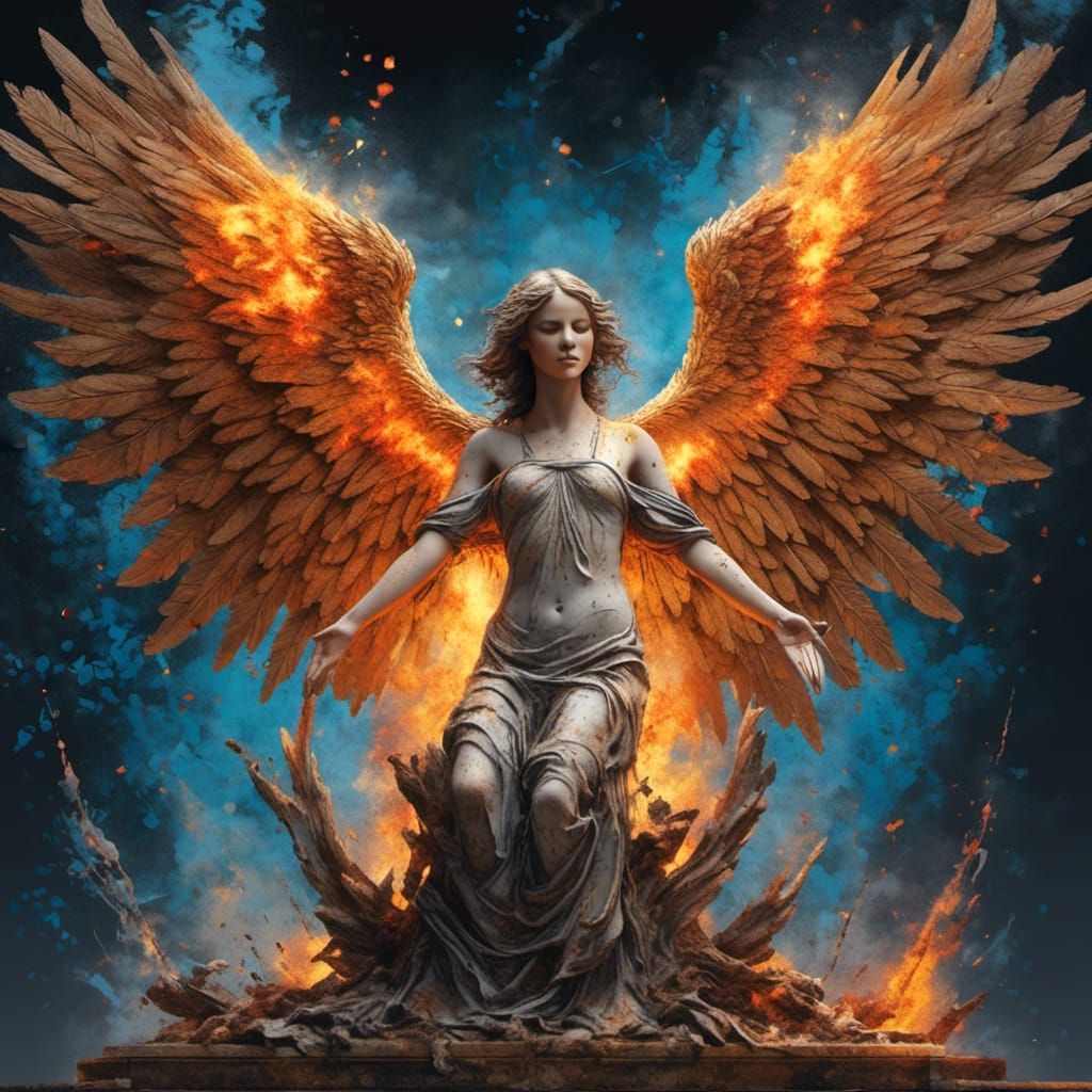 Flaming Angel in Dark Art Style