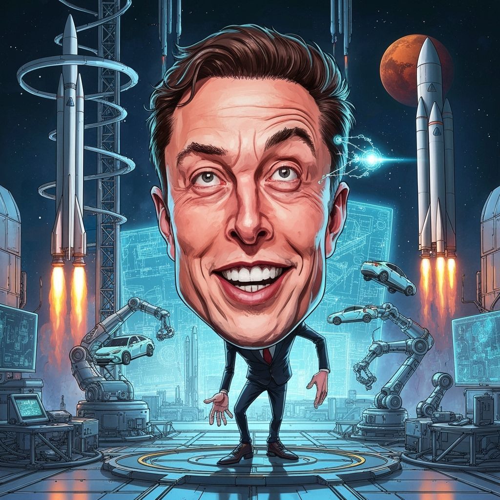 Elon Musk as Tech Emperor in Surreal Sci-Fi Landscape