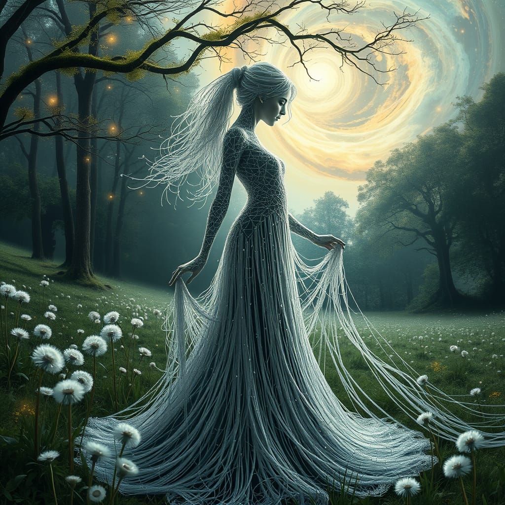 Surreal Filigree Woman in Bioluminescent Forest