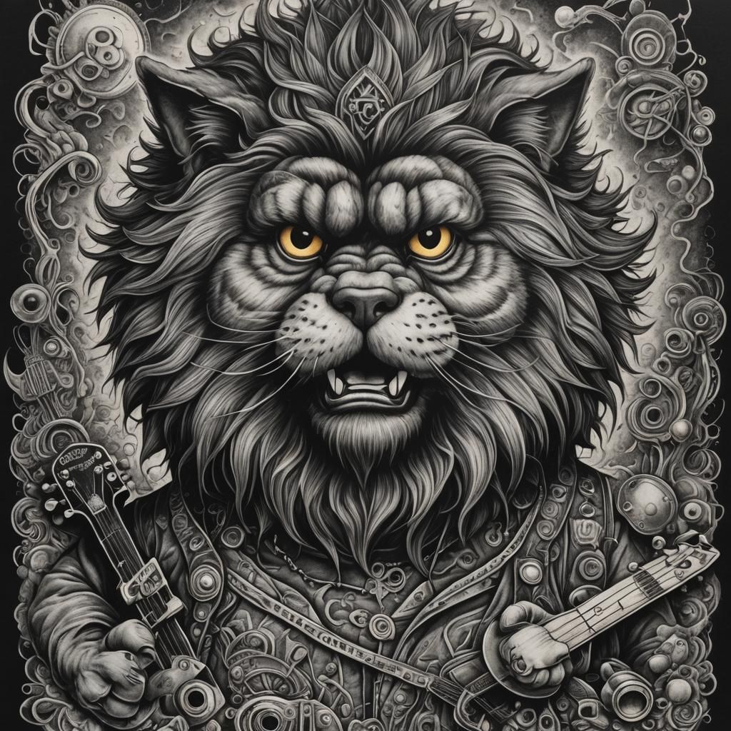 Rock and Roll T-Shirt Garfield Charcoal Drawing