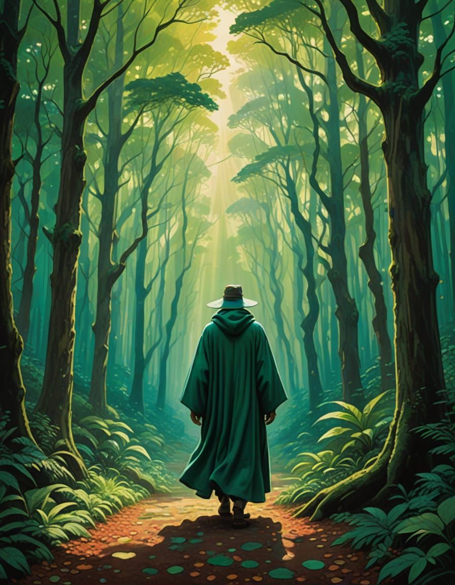 A lone figure, draped in flowing robes, walks with abandon u...