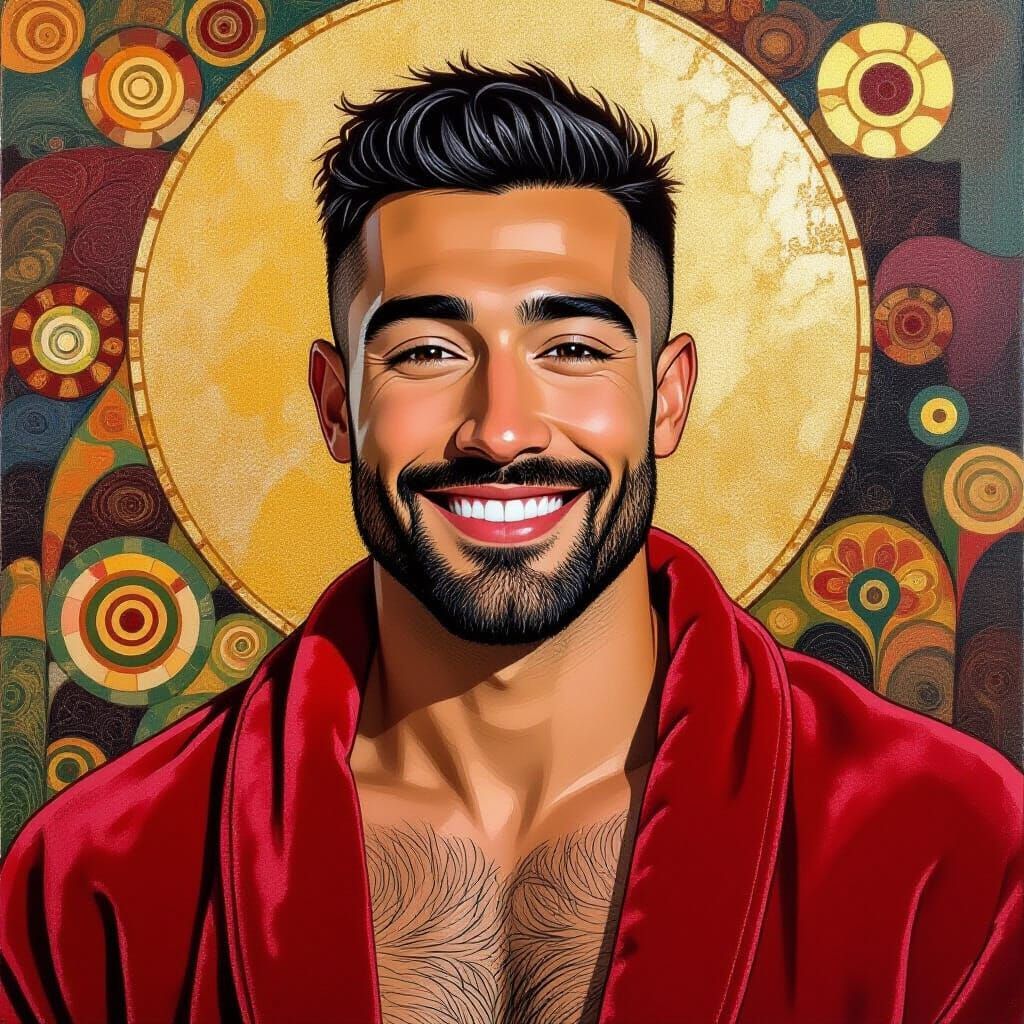 Smiling Man in Red Bathrobe: Expressionist Portrait