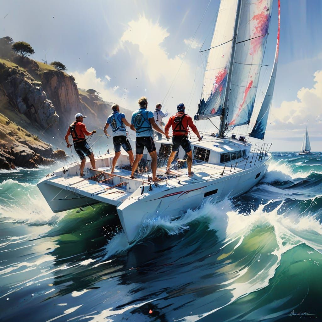 Catamaran Race in Splash Art Style