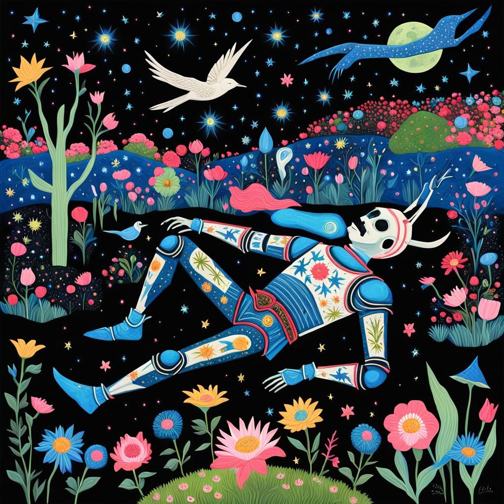 Surreal Fallen Knight in Mystical Garden