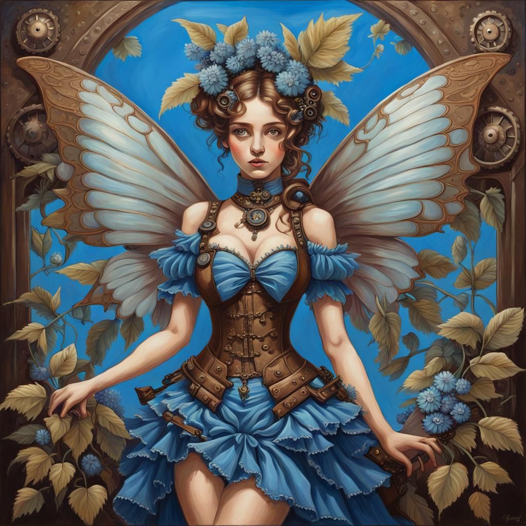Steampunk Fairy in Rococo Dress Oil Painting