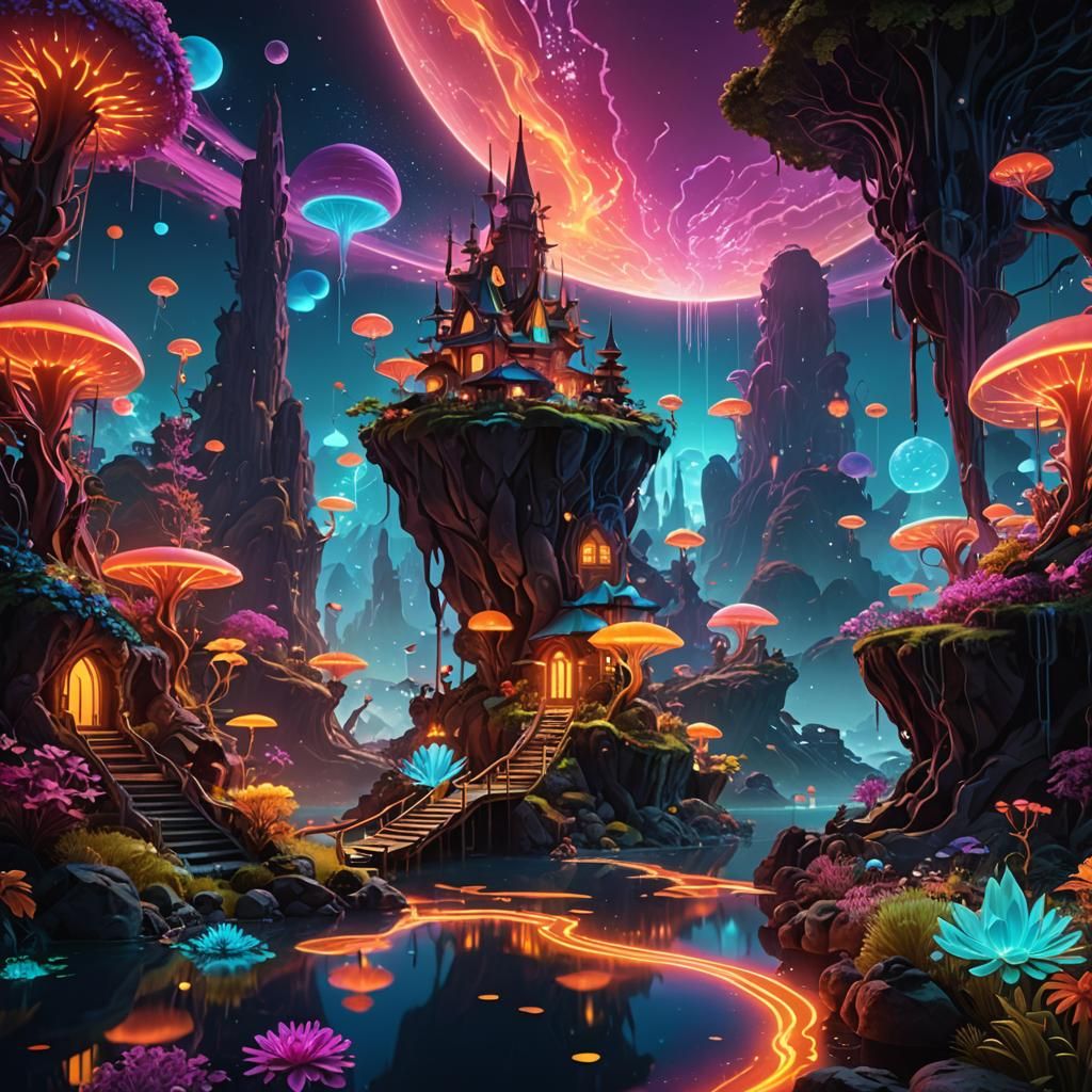 Vibrant Floating Islands Dreamscape in Digital Art
