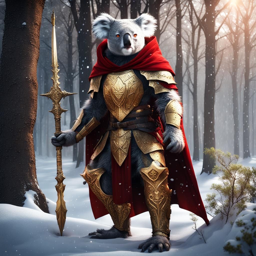 Evil Medieval Koala Knight in Snowy Wasteland