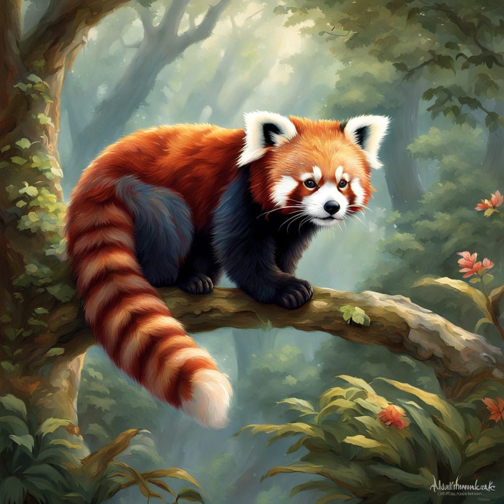 Red Pandas Roaming Whimsical Autumn City Streets