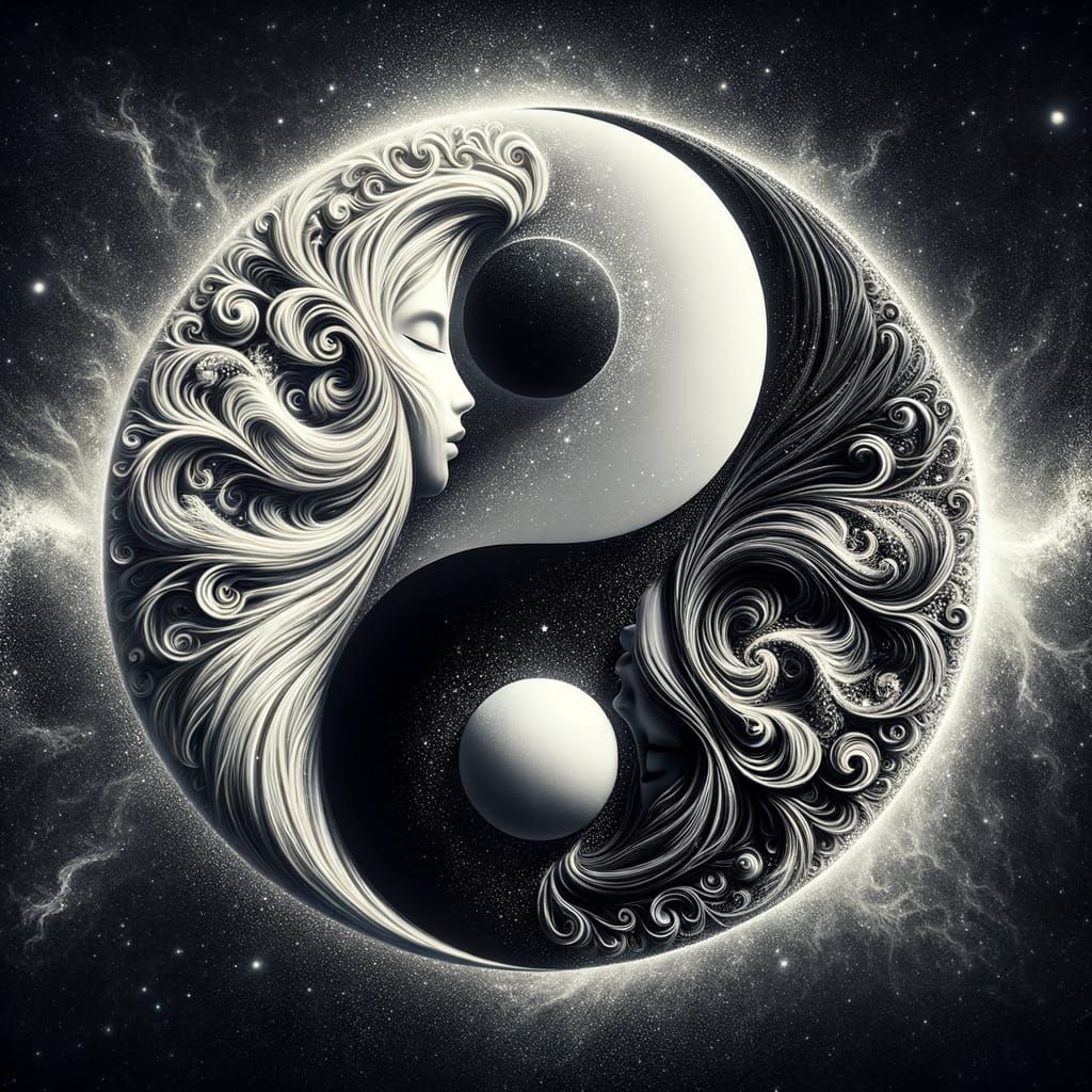 Yin-Yang Symbol with Celestial Fractal Faces