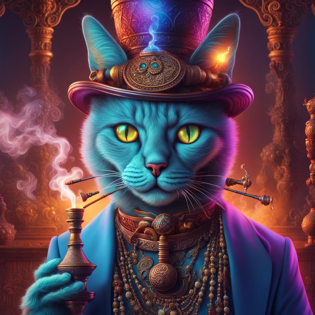 Mystic Cat Smoking Shisha in Funky Colors