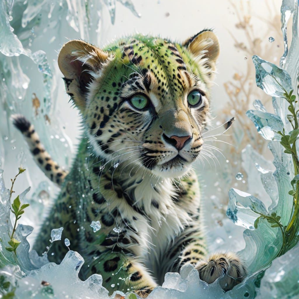 Whimsical Green Eye Leopard Cub in Dreamy Digital Art