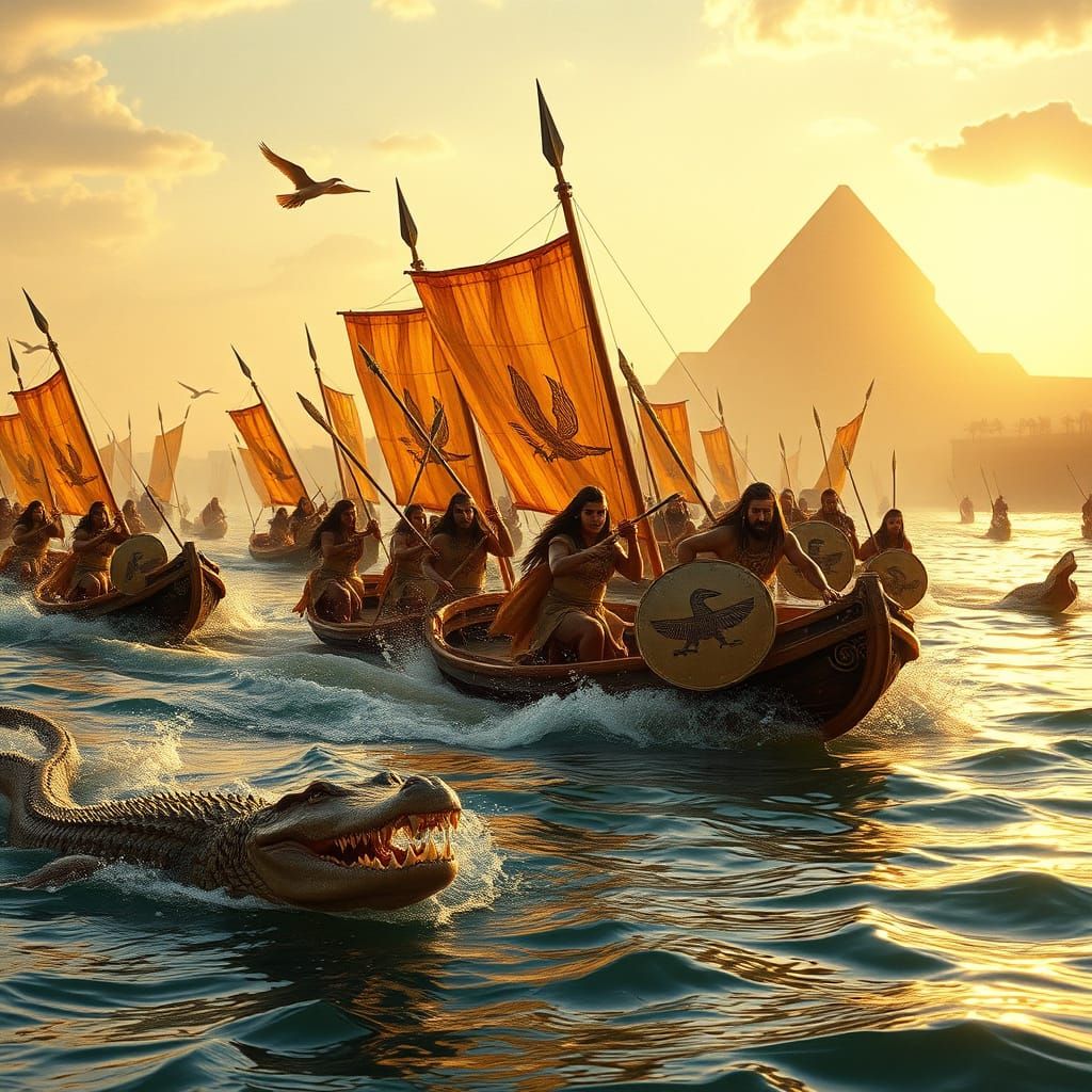 Ancient Egyptian Nile Battle Scene in Ultrarrealism