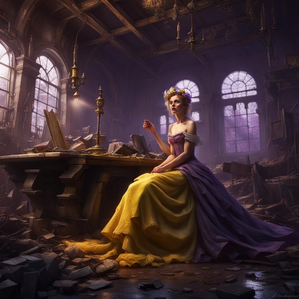 Post-Apocalyptic Cinderella in Dark Fantasy Art Style