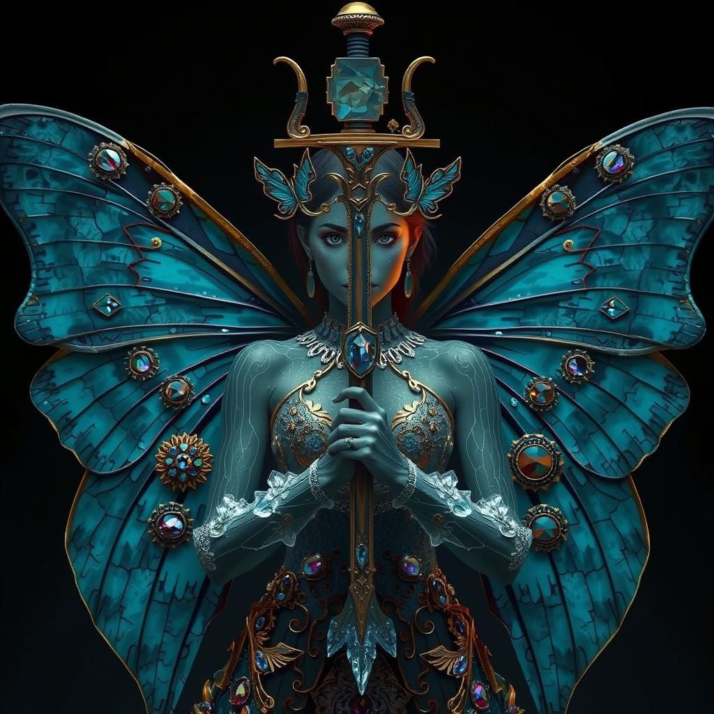 Obsidian Faerie with Gem-Studded Sword