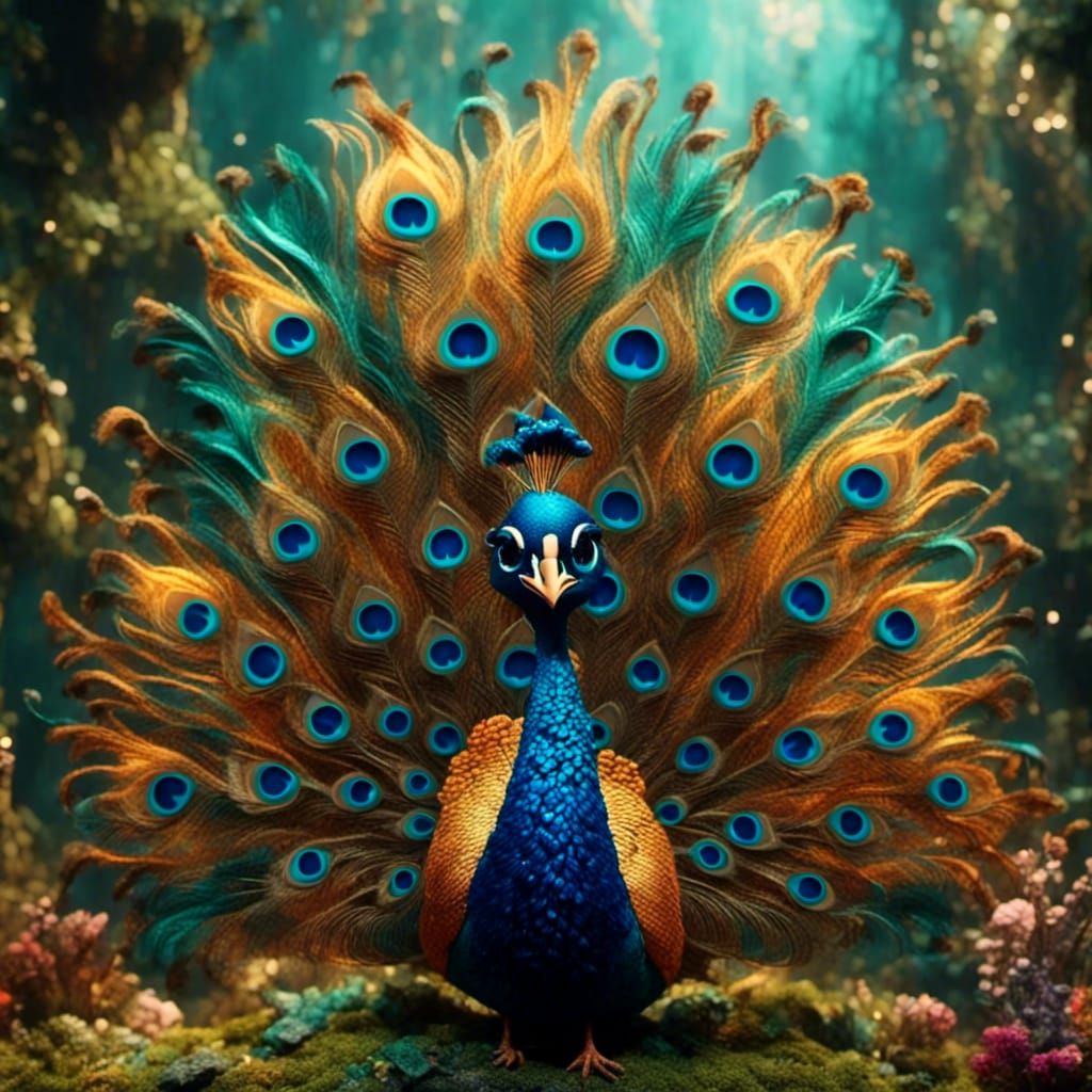 Pop Surrealism Peacock: Detailed Matte Painting