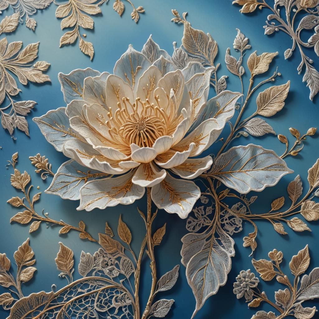 Lace Flower Splash Art with Golden Side Lighting