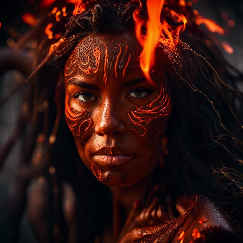 Polynesian Lava Goddess Portrait in Digital Painting