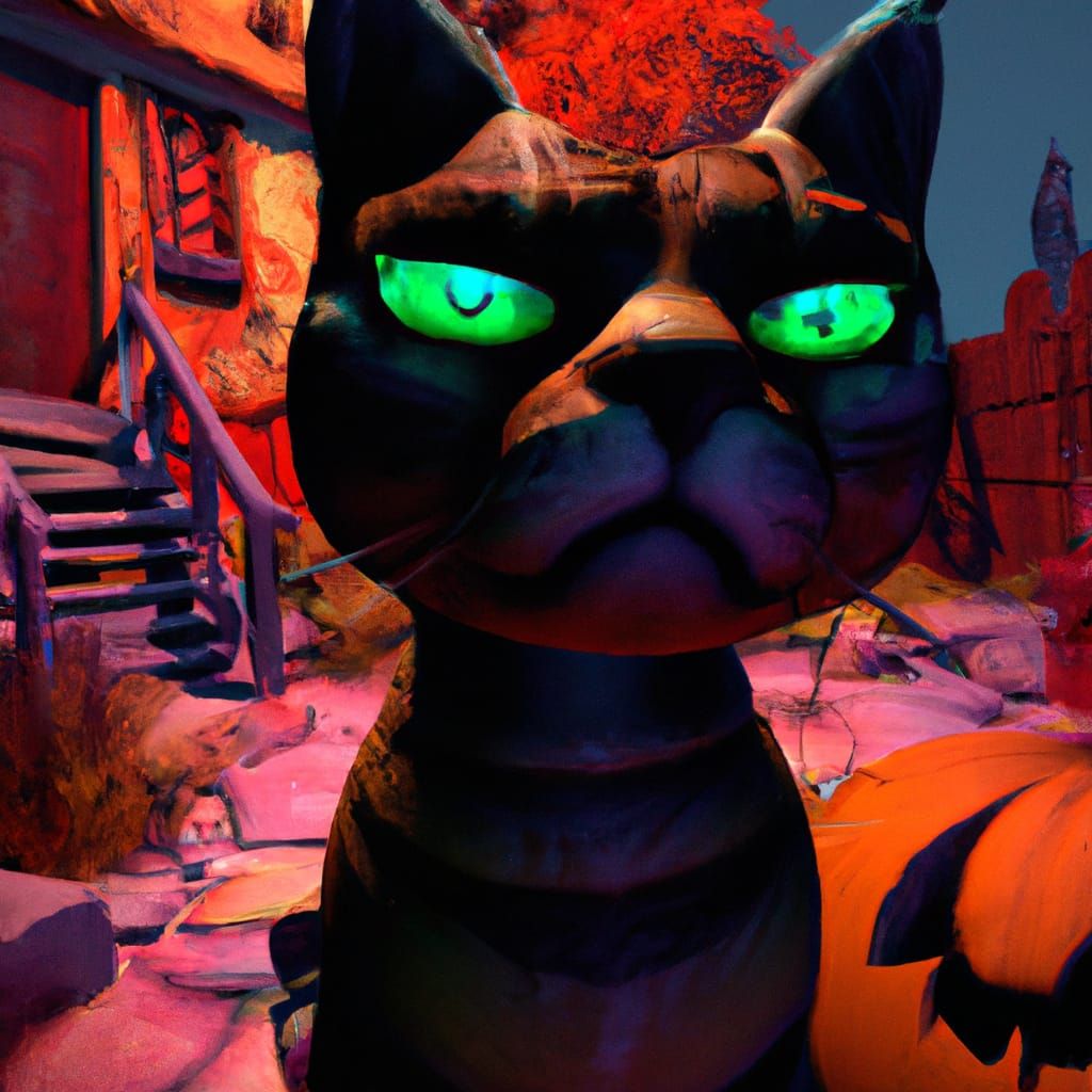 Fantastical Halloween Cat in Detailed Matte Painting