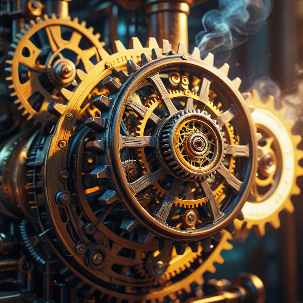 Surreal Steampunk Engine in Vivid Colors