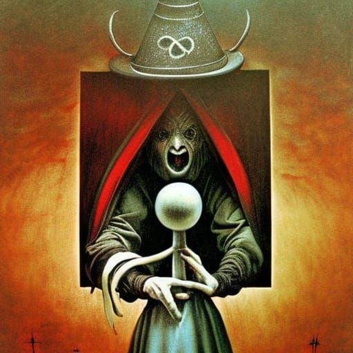 Sinister Juggler Magician with Tarot Symbols