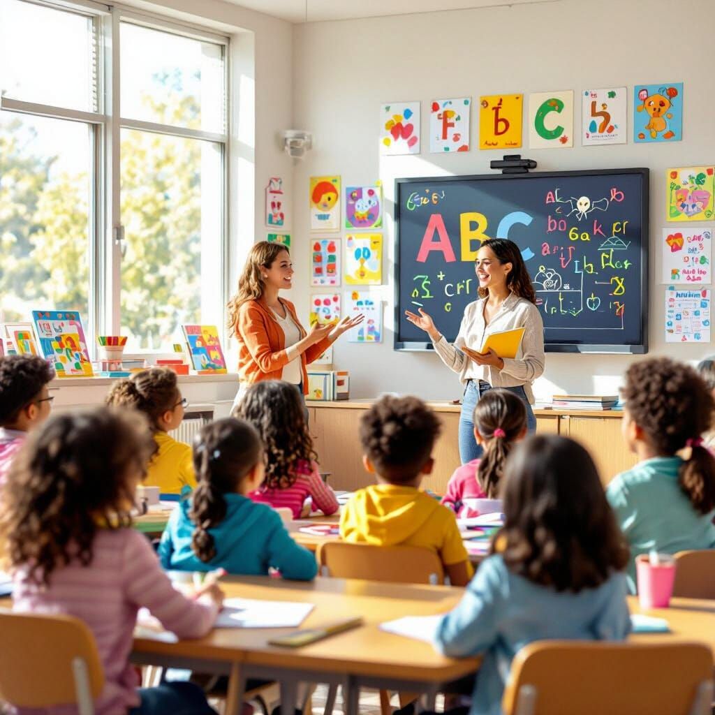 Students Learn English in Bright Smart Classroom